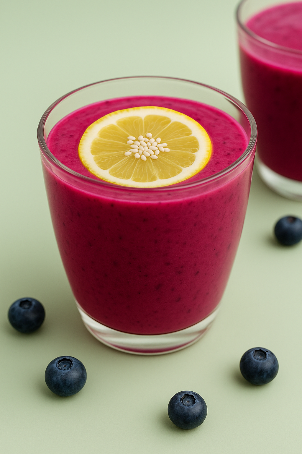 Smoothie-Rezept, das als Elixier der Jugend bezeichnet wird: Beeren, Kefir und Zitrone im Glas voller Energie