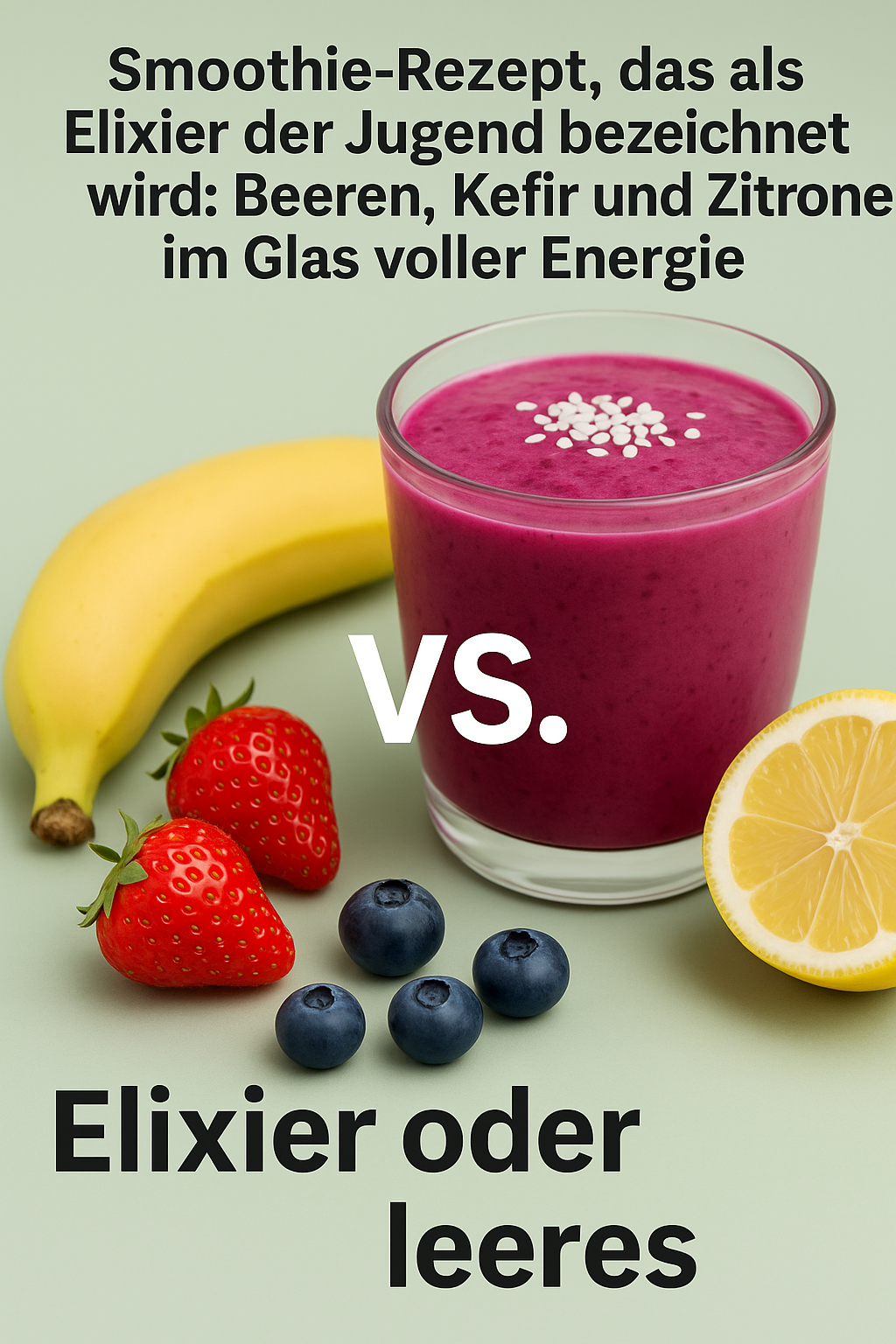 Smoothie-Rezept, das als Elixier der Jugend bezeichnet wird: Beeren, Kefir und Zitrone im Glas voller Energie