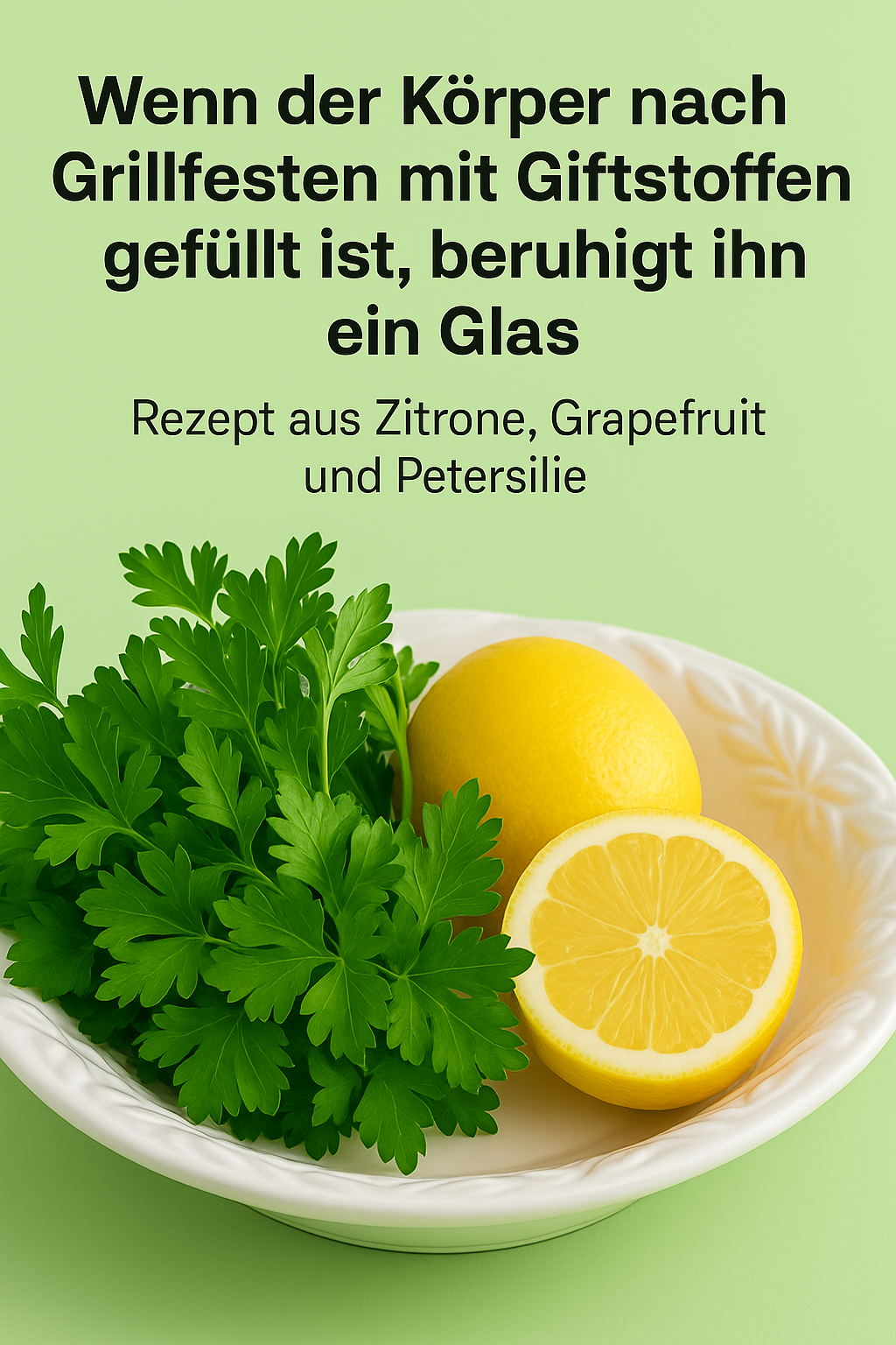Wenn der Körper nach Grillfesten mit Giftstoffen gefüllt ist, beruhigt ihn ein Glas: Rezept aus Zitrone, Grapefruit und Petersilie