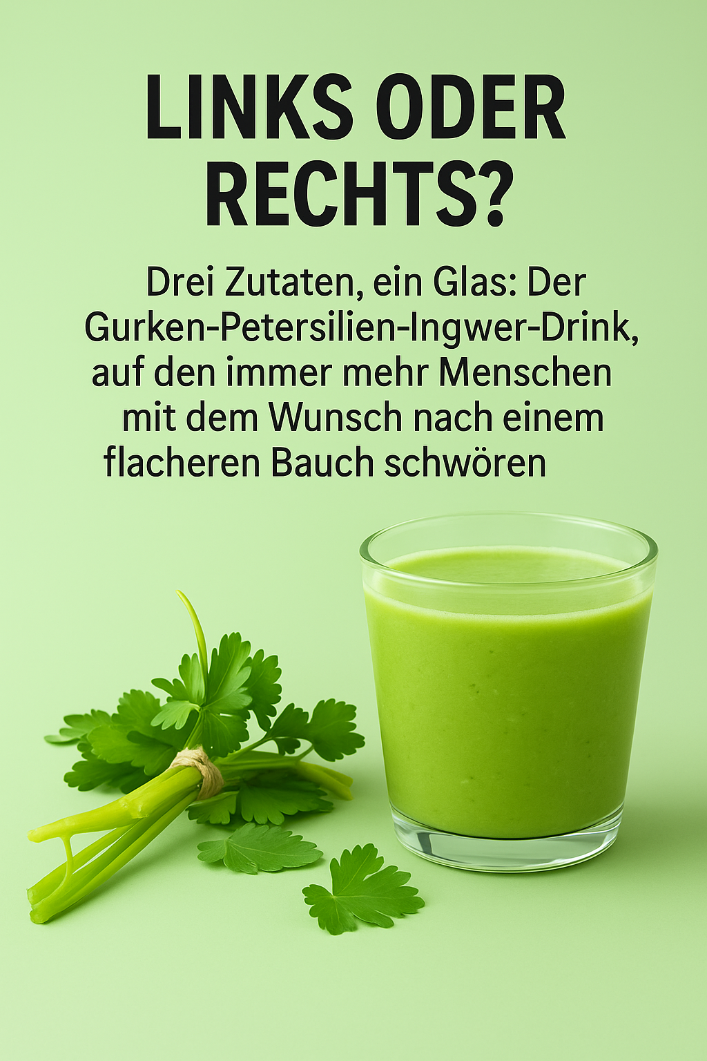 Drei Zutaten, ein Glas: Der Gurken-Petersilien-Ingwer-Drink, auf den immer mehr Menschen mit dem Wunsch nach einem flacheren Bauch schwören