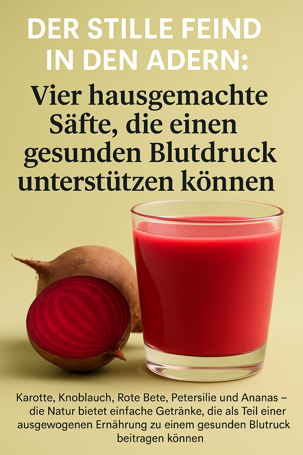 Der stille Feind in den Adern: Vier hausgemachte Säfte, die einen gesunden Blutdruck unterstützen können
